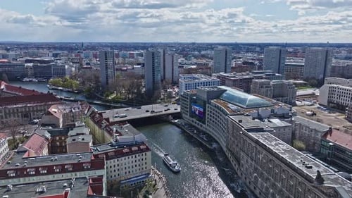 Aerial view of the Spree River , Berlin city centre , Germany.