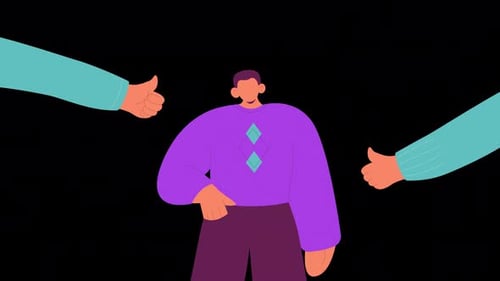 Flat Design 2D Animation of Person Receiving Thumbs Up Feedback