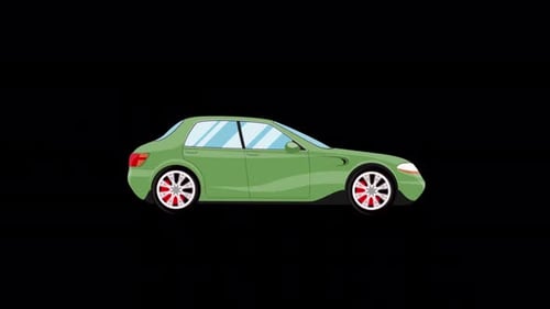 Coche verde de dibujos animados conduciendo en Alpha Channel 4K