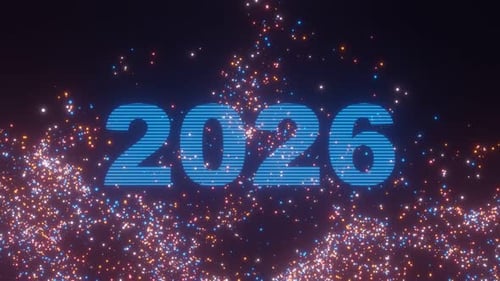 Neon Glowing 2026 Year Reveal with Celebratory Particles