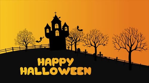 Spooky Haunted House Halloween Greeting Animation with Flying Bats