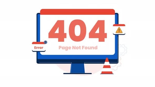Animated 404 Error Page on Computer Monitor with Flat Design