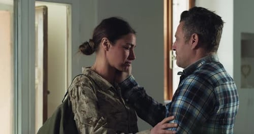 Military Woman Returning Home to Loving Embrace