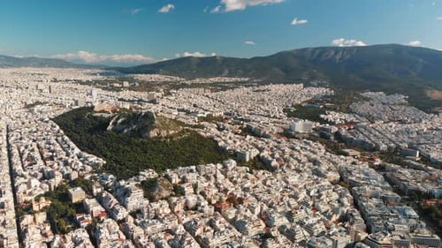 Athens city road at morning, Lycabettus hill aerial drone shot