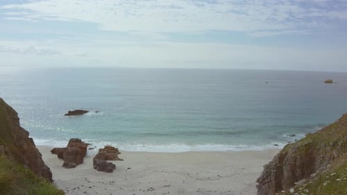 panorama shot of beach and blue sea in brittany