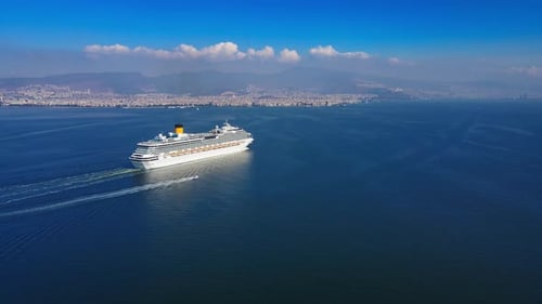 Cruise Liner Ship Sailing the Ocean or Sea on a Sunny Summer Day