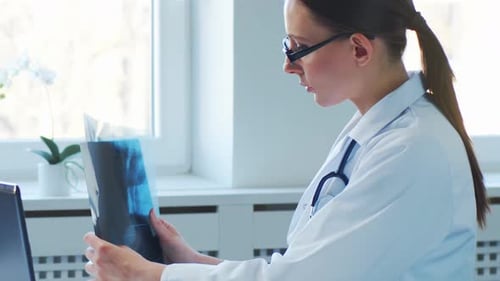 Professional Medical Doctors Working in Hospital Office Making Computer Research Medicine Healthcare