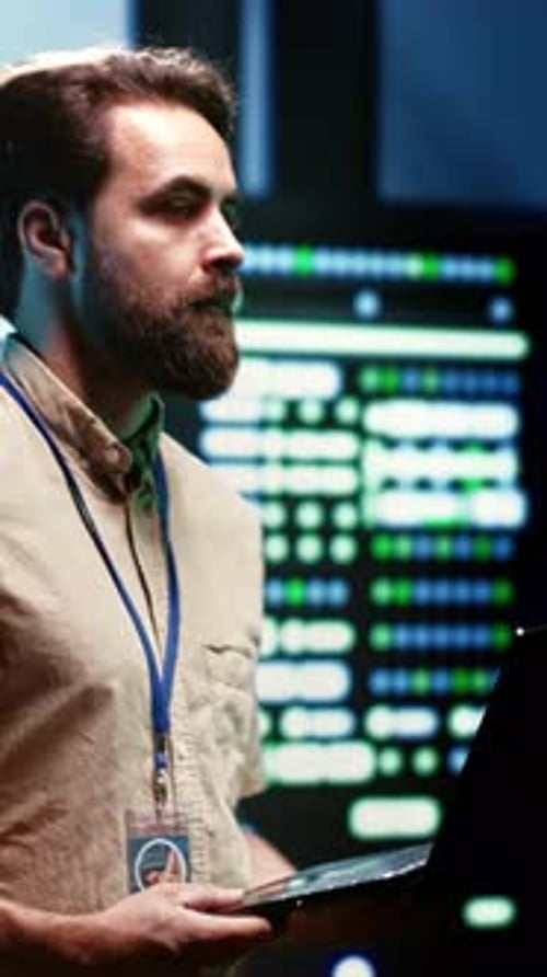 Vertical Video Engineer Maintenancing Server Hub