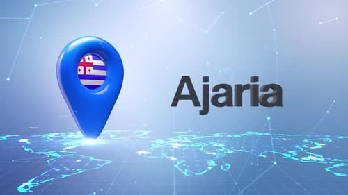 Digital World Map Pin with Country Flag and Text Reveal