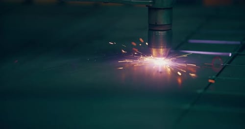 Plasma Laser Cutting Metal Sheet with Sparks Welding