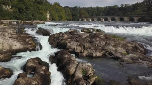 River Watefall Nature Scenery of Pure Clean Water Cascade Pouring Down