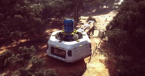 Futuristic Sci-Fi Base in Arid Forest Environment