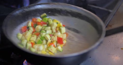 Sauteed Vegetables in Skillet, Restaurant Kitchen