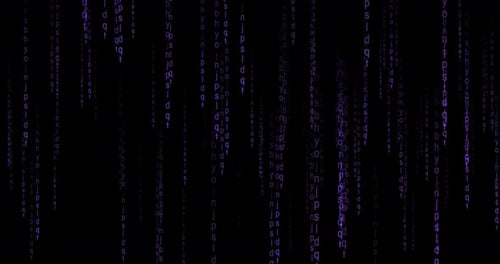 Regen von Symbolen auf schwarzem Hintergrund Regencode-Effekt-Animationshintergrund mit leuchtenden Ziffern als