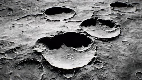Close View Of Impact Craters On Moon Surface