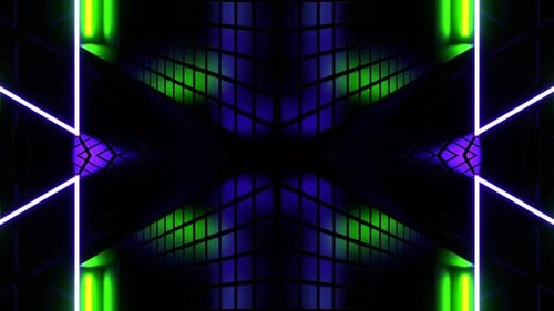 Purple And Light Green Neon Strobe Mirrored Kaleidoscope Background Vj Loop In 4K