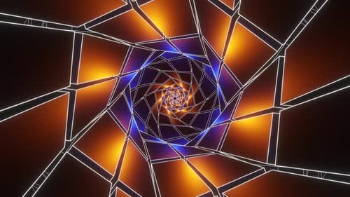 Blue And Orange Hexagonal Of Squares Tunnel Background Vj Loop In HD