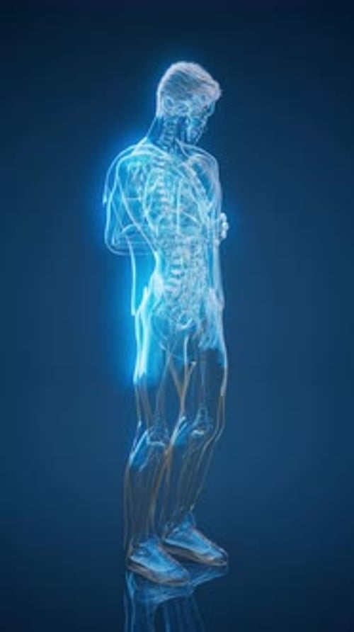 Conceptual 3D animation of an x-ray man with lung cancer