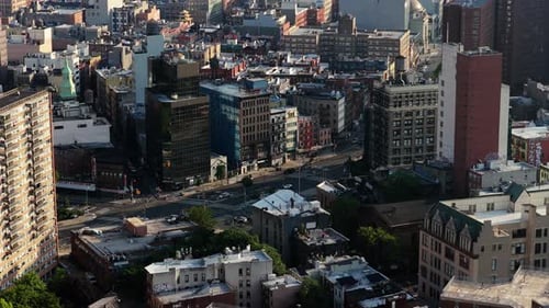 Aerial View of New York City's Bustling Manhattan Highlighting Iconic Architecture Traffic and
