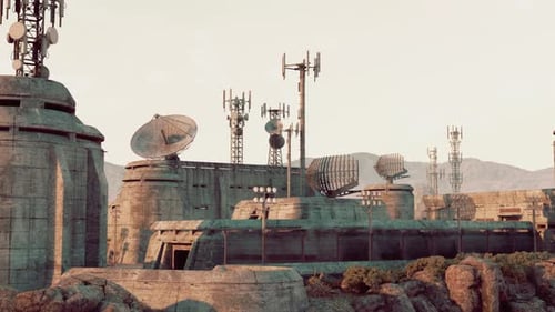 A Military Base with a Heavily Fortified Building and Numerous Antennas on Top