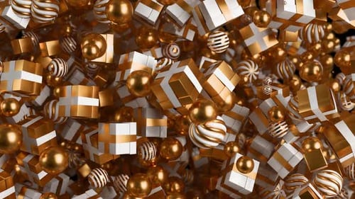 Golden Holiday Gifts and Ornaments Fill and Fade Transition with Alpha Channel