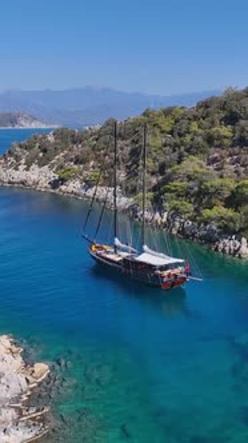 Overhead drone view of gulet boat