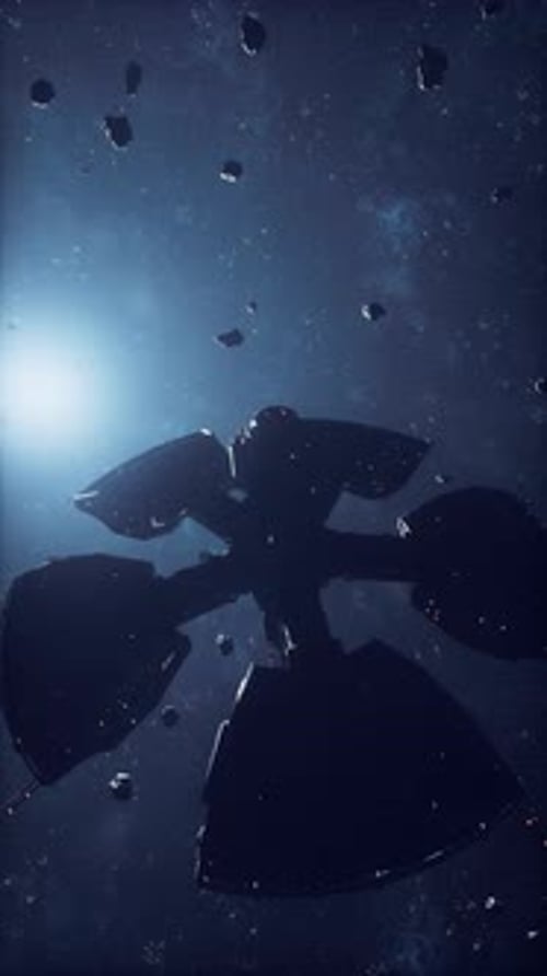 Una nave espacial navegando por un campo de asteroides en el espacio