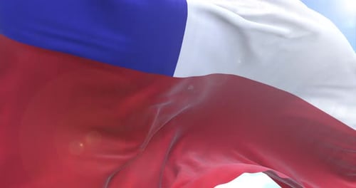 Realistic Chile Flag Waving Loop with Blue Sky