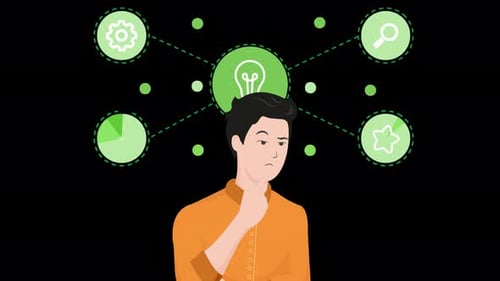 man having an idea, coming up with a plan, person thinking 4k animation on alpha channel