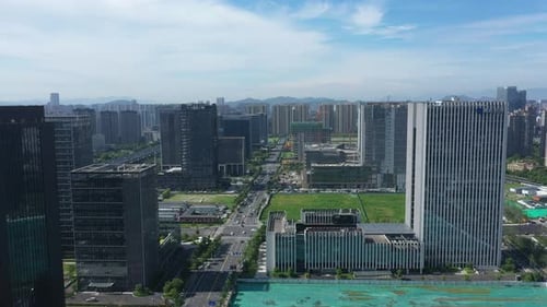 Aerial View of a Bustling City with Modern Skyscrapers Hangzhou China