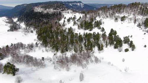 Beautiful Winter Mountain Landscape Aerial Shot Ski Resort Top View