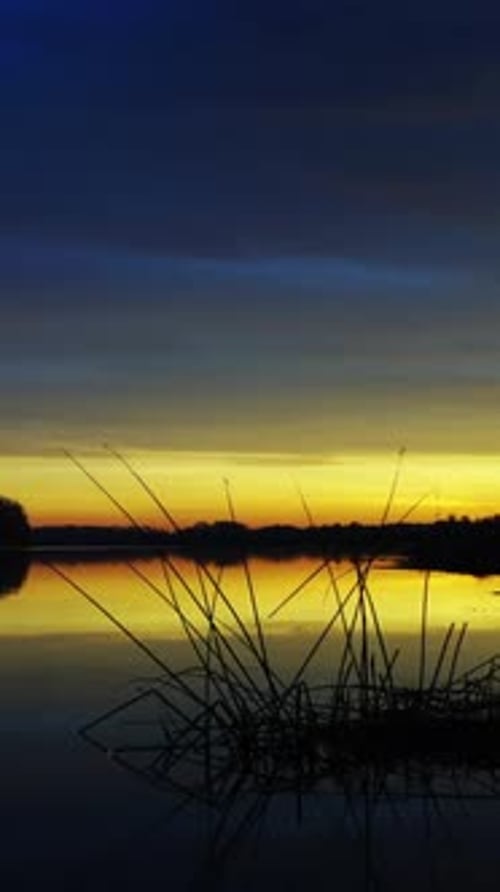 Morning river landscape at dawn, timelapse