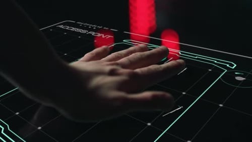 Hand scanner identifies user login allowing futuristic system access closeup