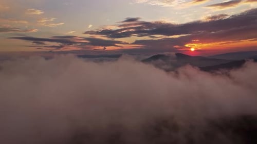 Aerial View of Clouds and Sunset Sun