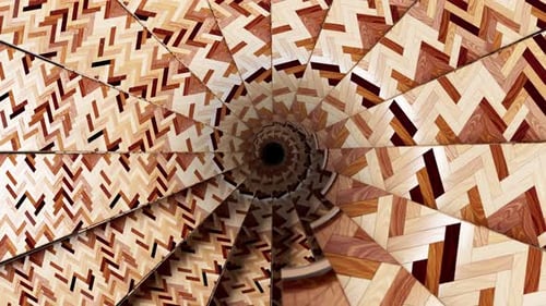 Escalera geométrica infinita de madera en bucle ascendente 4K