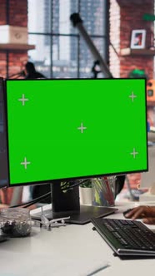 Vertical Video Mockup Computer Monitor Used By Employee Developing AI Systems