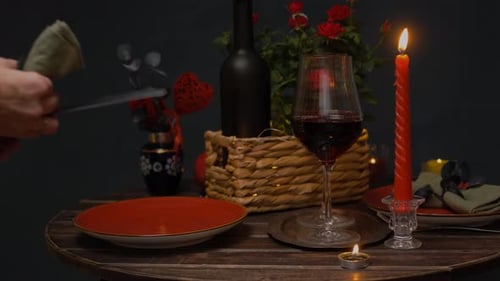 Romantic Dinner Table Set with Wine and Candles