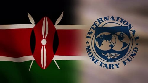 Waving Kenya Flag and International Monetary Fund Logo