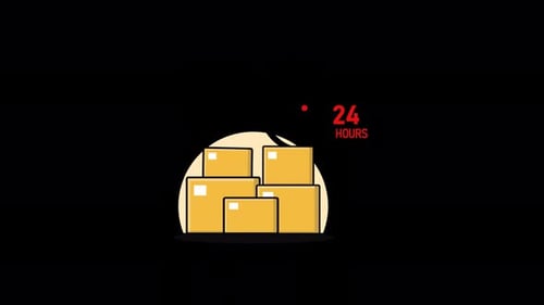 Animated 24 Hour Delivery Box Stacking Flat Design Illustration