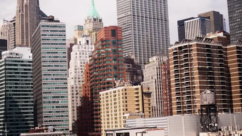 Closeup of Manhattan Skyscrapers From Brooklyn Bridge