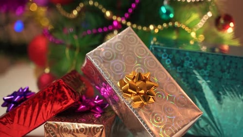 Christmas Background with Gift Boxes and Christmas Balls