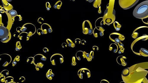 Yellow 3D Headphones Falling Loop Background