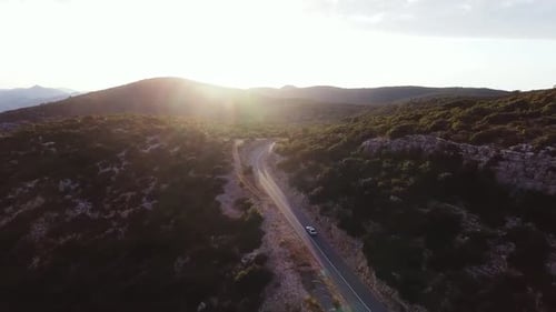 Sunset over mountain aerial nature landscape 4K