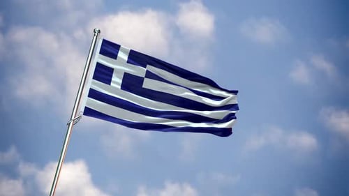 Realistic Greek Flag Waving in Blue Sky