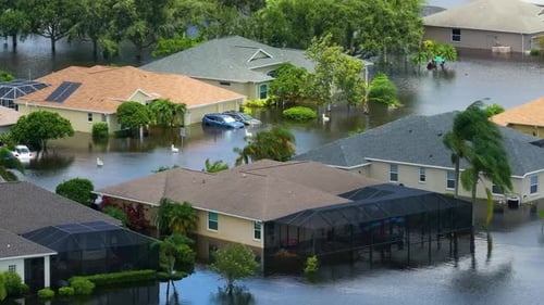 Flooded Houses From Hurricane Debby Rainfall Water in Laurel Meadows Community in Sarasota Florida