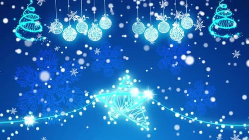 Glowing Christmas Decorations with Snowflakes and Fairy Lights Background