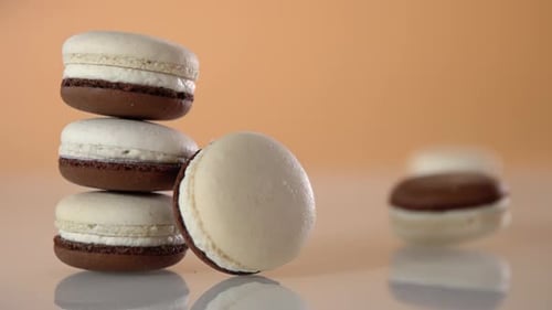 Stack of Brown and White Macarons Close Up