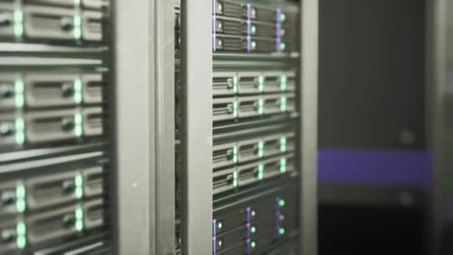 Organized Network Hardware with Glowing Indicators and Professional Design