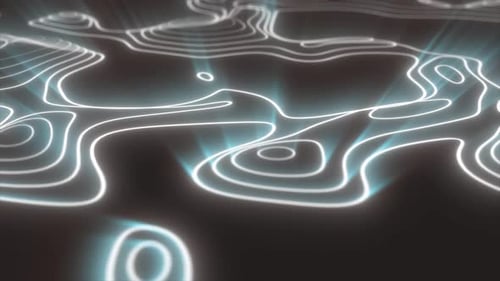 Abstract looped futuristic hi-tech landscape with mountains and canyons from energy circles