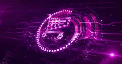 Значок корзины покупок онлайн-коммерция и бизнес-символ цифровой концептуальный цикл